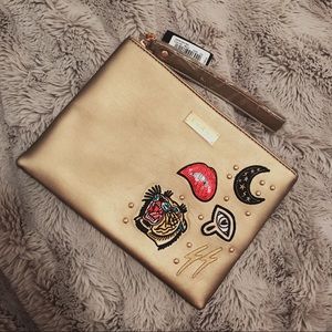 Bebe Gold embellished Wristlet Clutch Purse